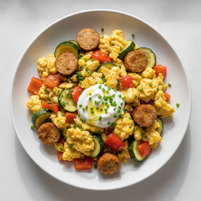 Hearty Scrambled Eggs with Roasted Vegetables