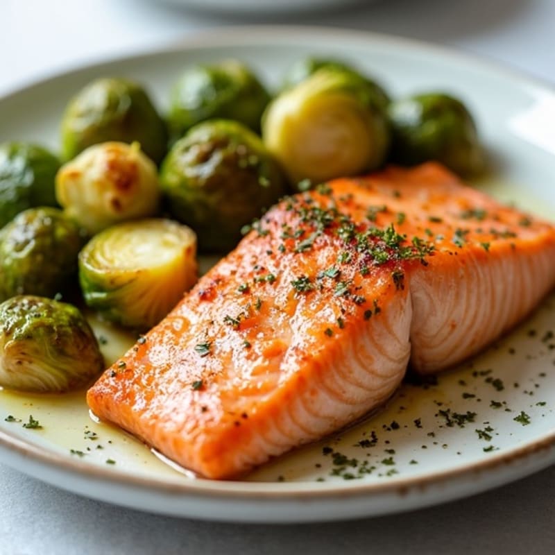Lemon-Garlic Pan-Seared Salmon with Crispy Roasted Brussels Sprouts