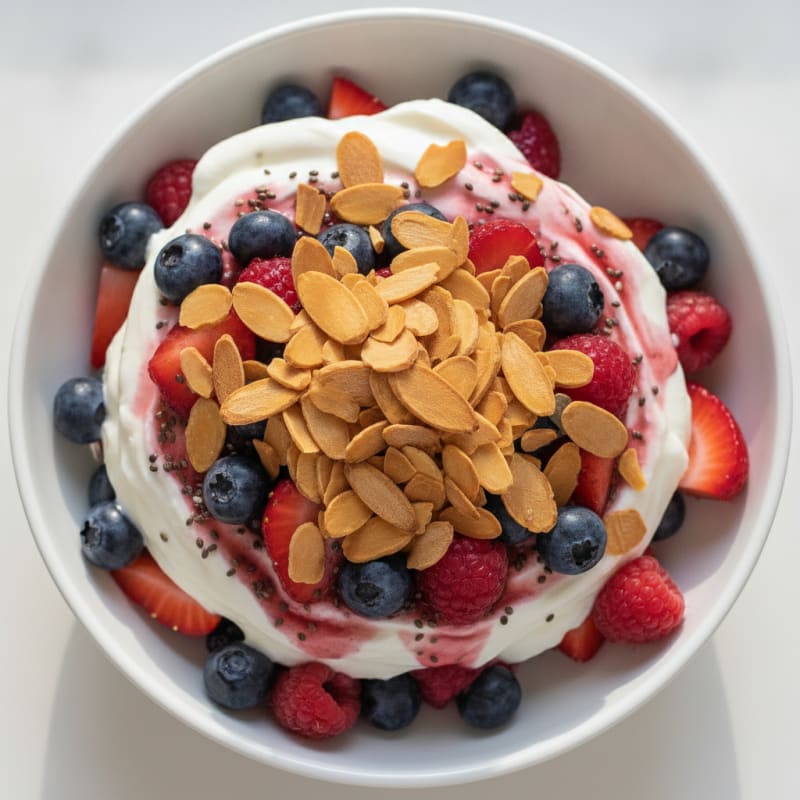 Greek Yogurt Protein Parfait with Mixed Berries and Almonds