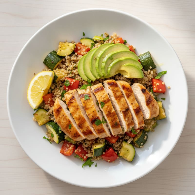 Grilled Chicken and Quinoa Salad with Roasted Vegetables