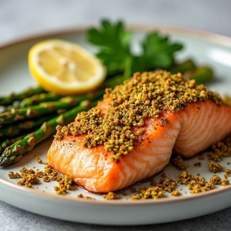 Pistachio-Crusted Salmon with Lemon-Herb Roasted Asparagus