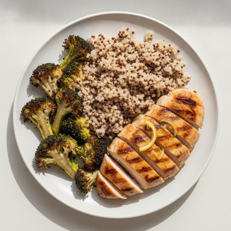 Grilled Chicken Breast with Roasted Broccoli and Quinoa