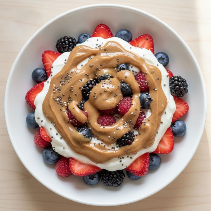 Greek Yogurt Parfait with Mixed Berries and Almond Butter