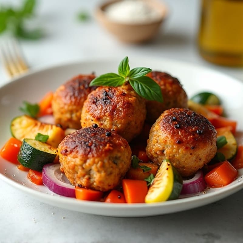Tender Chicken Meatballs with Roasted Vegetables