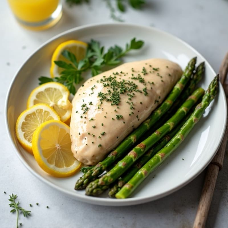 Creamy Lemon Herb Chicken with Crispy Roasted Asparagus