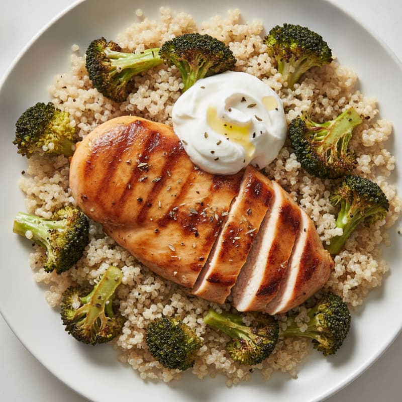 Grilled Chicken Breast with Roasted Broccoli and Quinoa