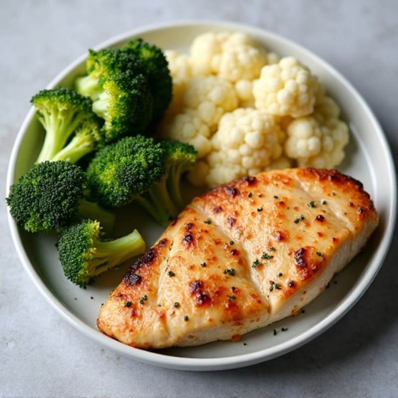 Seared Turkey Breast with Roasted Broccoli and Garlic Mashed Cauliflower