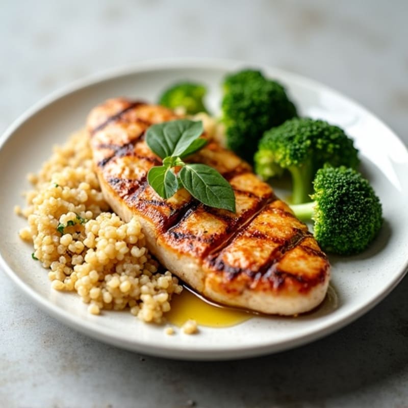 Grilled Chicken Breast with Quinoa and Steamed Broccoli