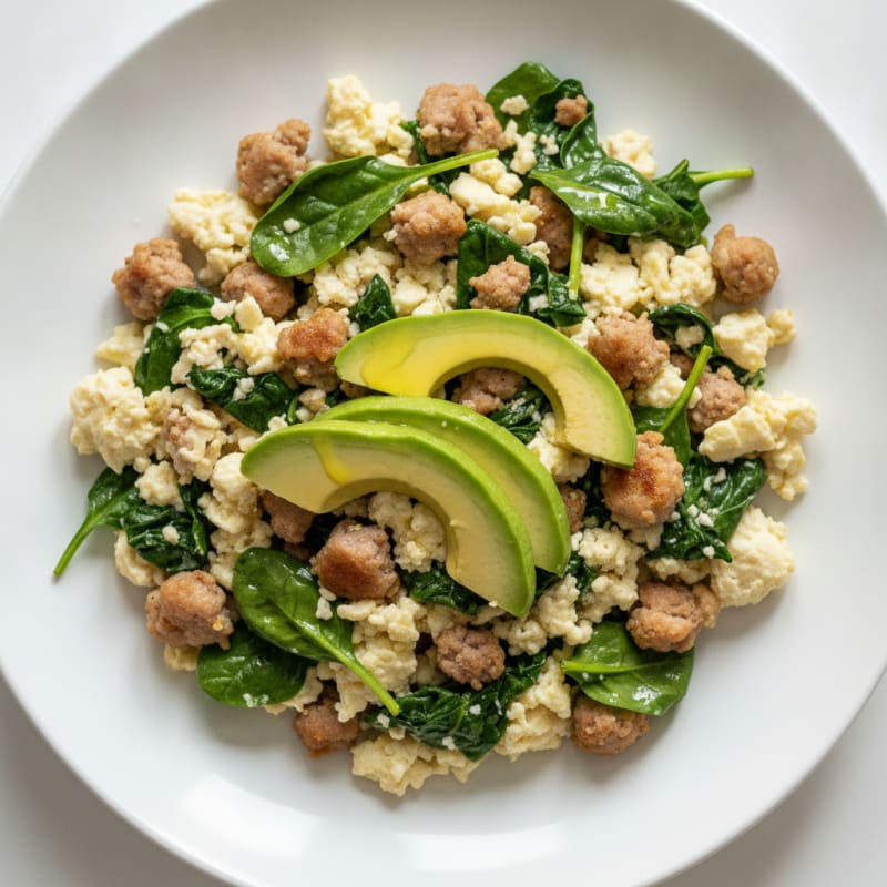 Egg White and Turkey Sausage Scramble with Spinach