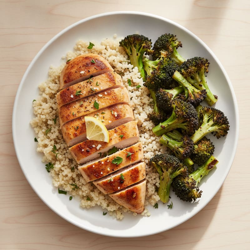 Grilled Chicken Breast with Roasted Broccoli and Quinoa