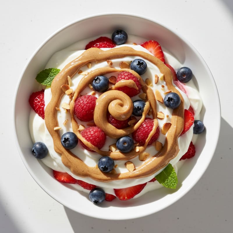 Greek Yogurt Protein Parfait with Mixed Berries and Almond Butter