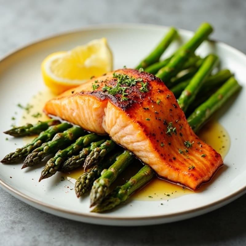 Crispy Pan-Seared Salmon with Roasted Asparagus