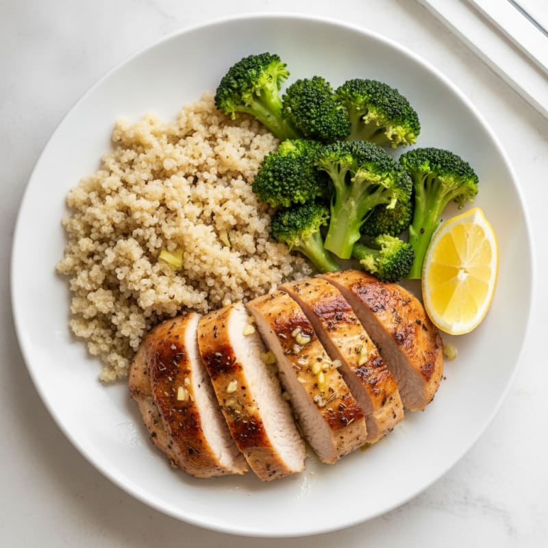 Seared Turkey Breast with Steamed Broccoli and Quinoa