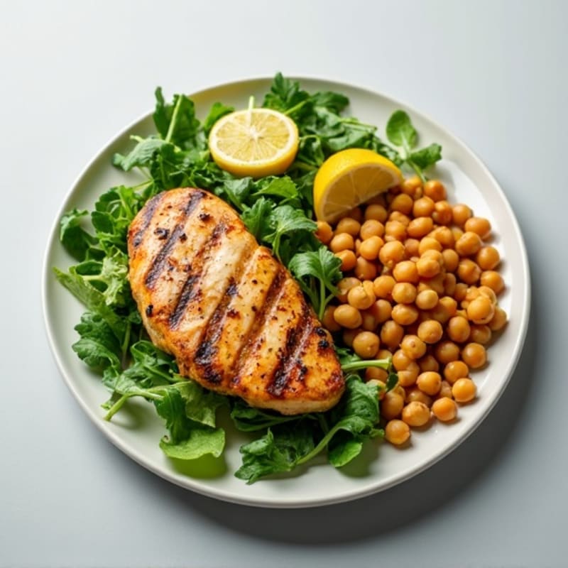 Grilled Chicken Breast with Mixed Greens and Chickpeas