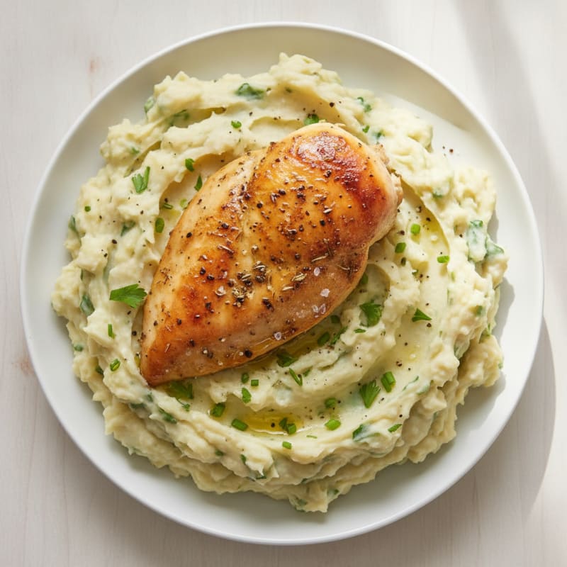 Buttery Garlic Parmesan Mashed Potatoes with Herb-Roasted Chicken