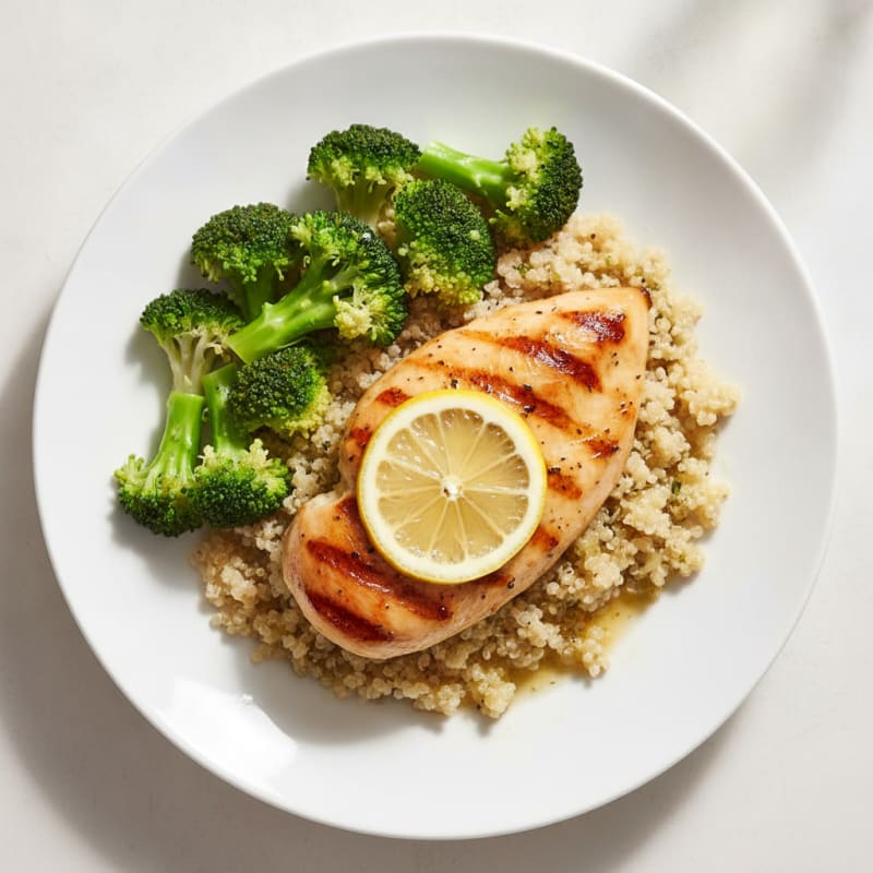 Grilled Chicken Breast with Steamed Broccoli and Quinoa