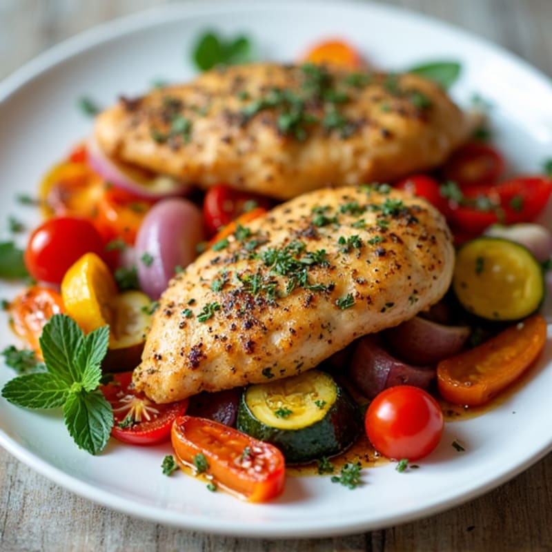 Herb-Crusted Sheet Pan Chicken with Roasted Rainbow Vegetables