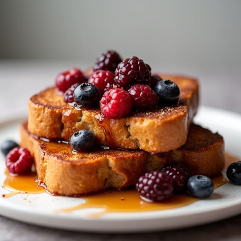 Crispy-Edged Protein French Toast with Warm Cinnamon Berry Compote