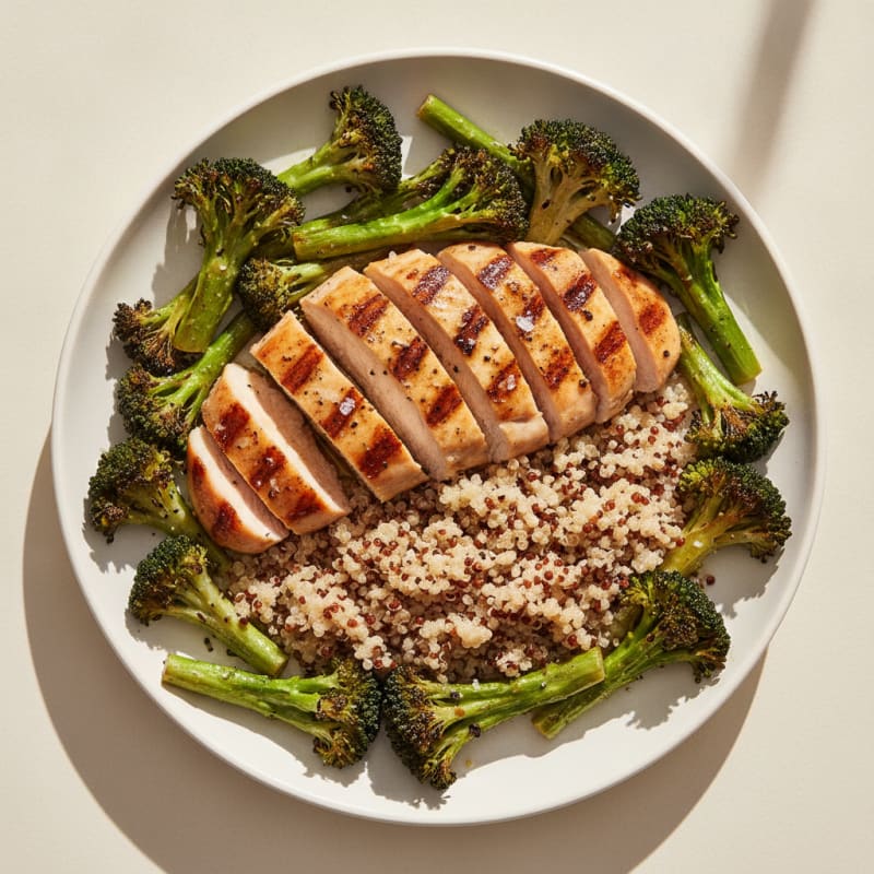 Grilled Chicken Breast with Quinoa and Roasted Broccoli