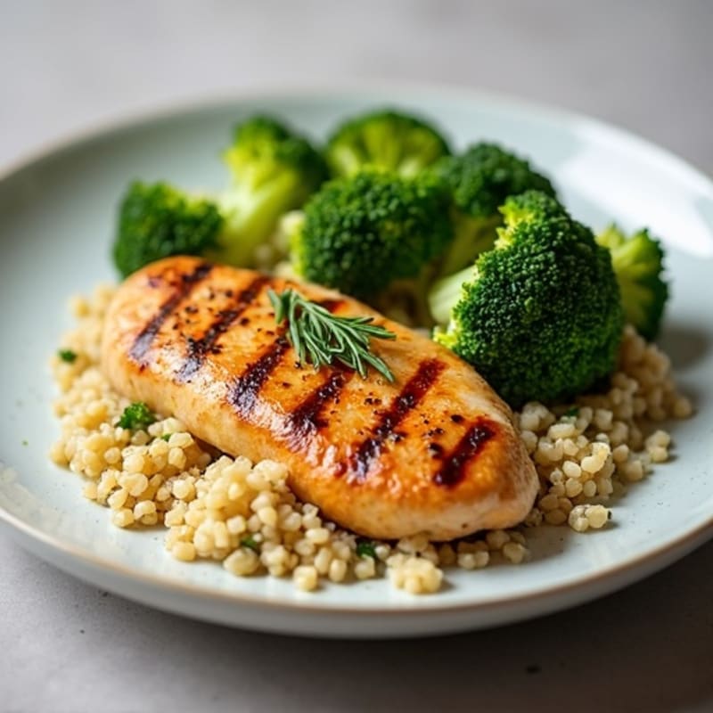 Grilled Chicken Breast with Quinoa and Roasted Broccoli