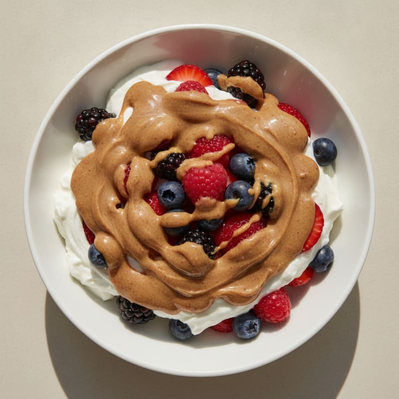 Greek Yogurt Protein Parfait with Mixed Berries and Almond Butter