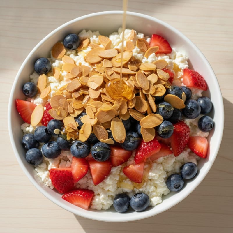 Cottage Cheese and Berry Protein Parfait with Almonds