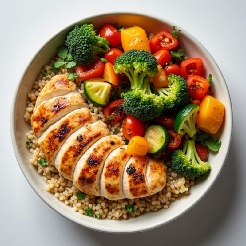 Grilled Chicken and Quinoa Bowl with Roasted Vegetables