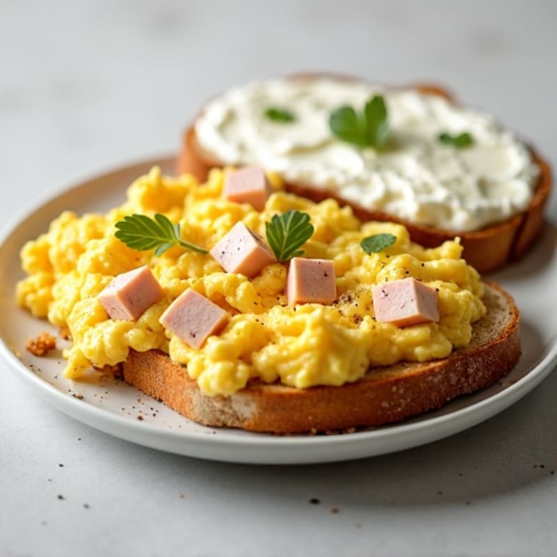 Fluffy Scrambled Eggs with Lean Turkey and Creamy Cottage Cheese Toast