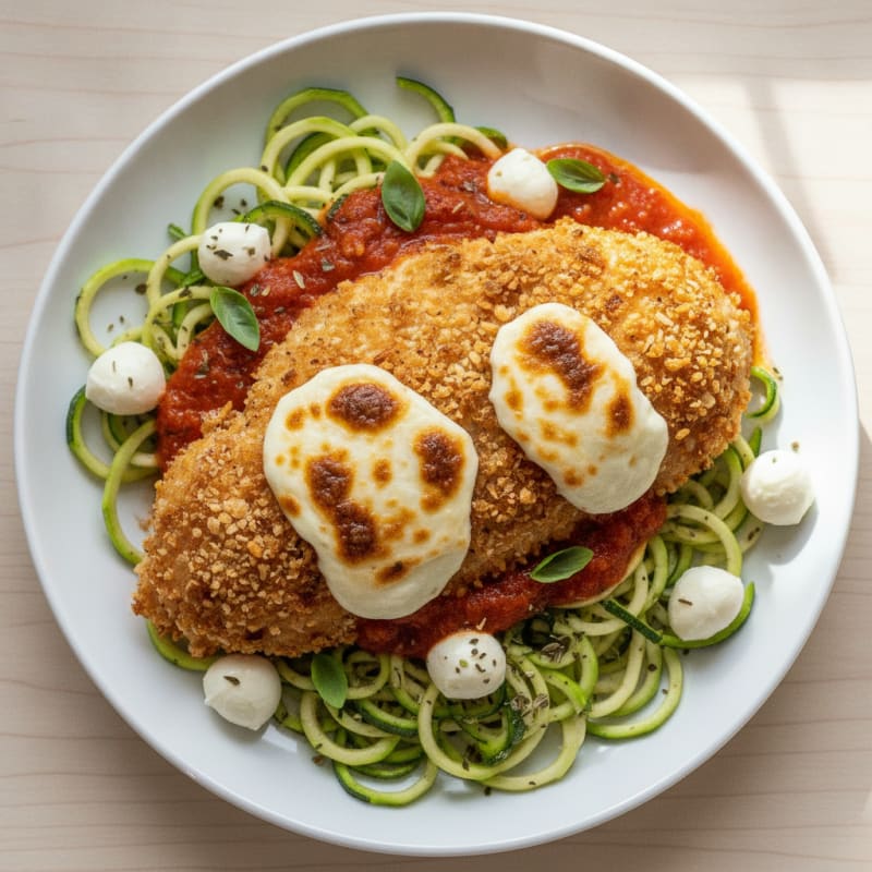 Crispy Chicken Parmesan with Zucchini Noodles