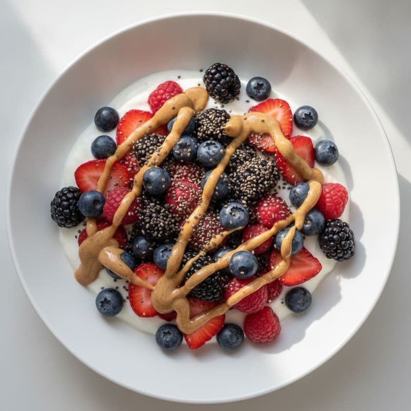 Greek Yogurt Parfait with Mixed Berries and Almond Butter