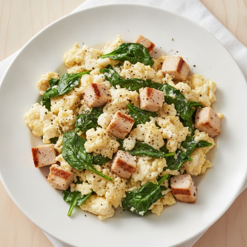 Egg White Spinach Scramble with Grilled Turkey Breast