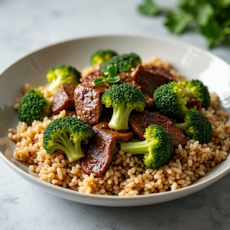 Lean Beef and Crispy Broccoli Stir-Fry with Brown Rice