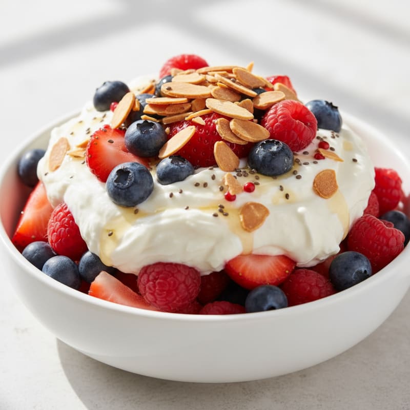 Creamy Greek Yogurt Protein Parfait with Mixed Berries and Almonds