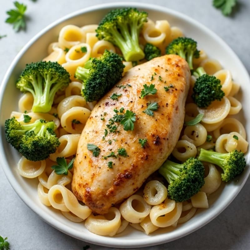 Garlic Herb Chicken Pasta with Roasted Broccoli