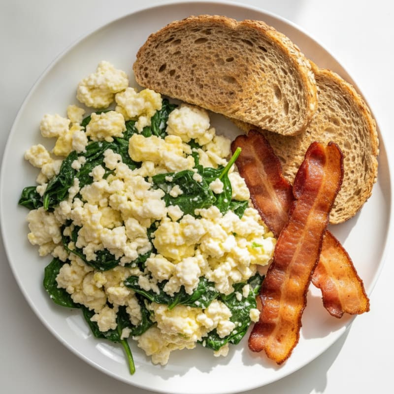 Cottage Cheese Scramble with Spinach and Turkey Bacon