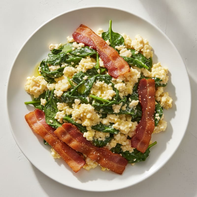 Cottage Cheese Scramble with Spinach and Turkey Bacon