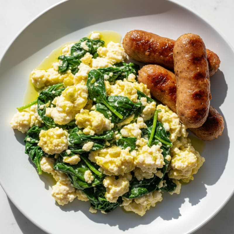 Cottage Cheese Scramble with Spinach and Turkey Sausage