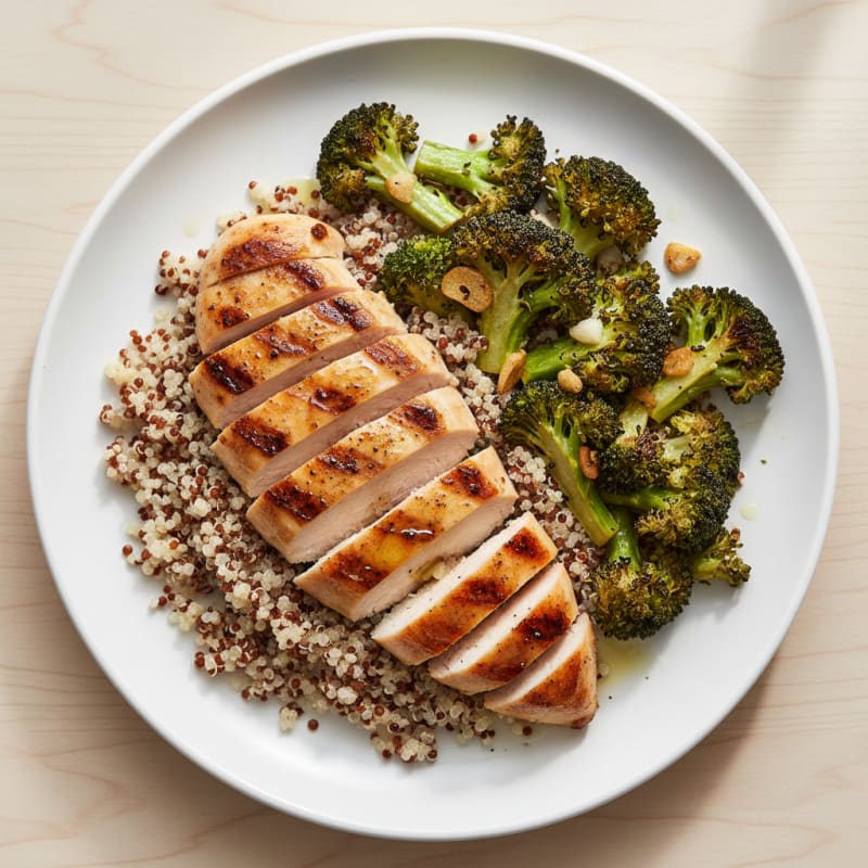 Grilled Chicken Breast with Quinoa and Roasted Broccoli