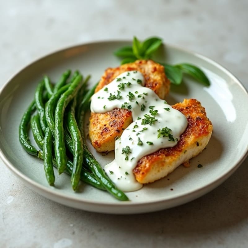 Creamy Greek Yogurt Herb Chicken with Garlic Green Beans