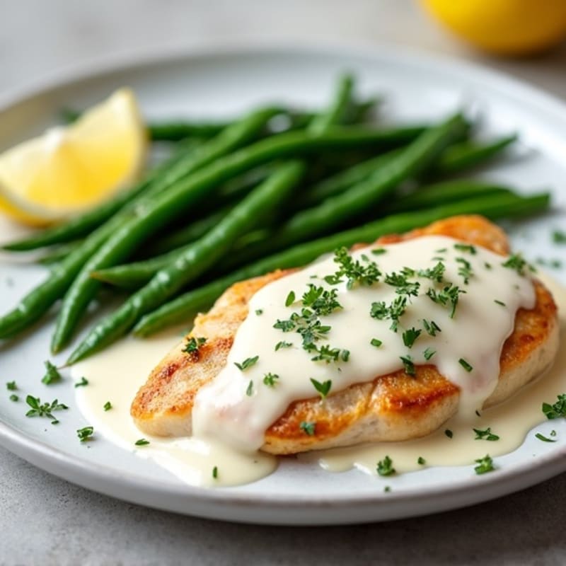 Creamy Lemon Herb Chicken with Roasted Green Beans