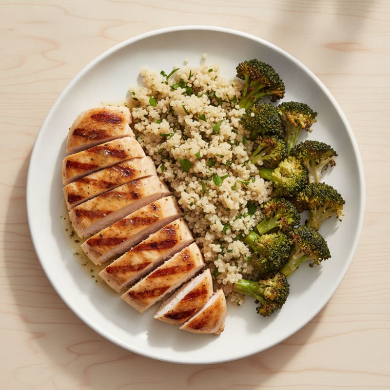 Grilled Chicken Breast with Quinoa and Roasted Broccoli
