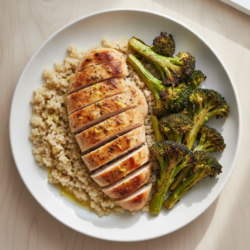 Grilled Chicken Breast with Quinoa and Roasted Broccoli