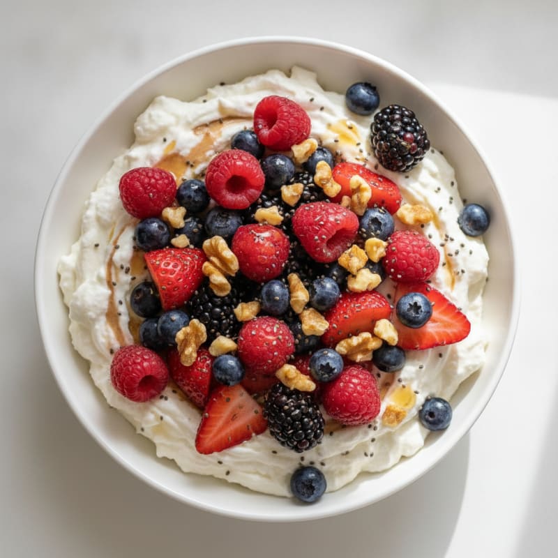 Silky Greek Yogurt Protein Mousse with Mixed Berries