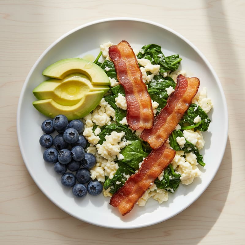 Egg White Scramble with Spinach and Turkey Bacon