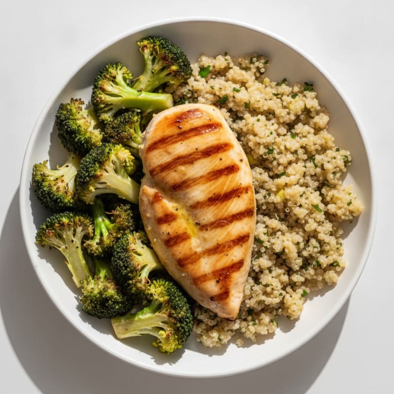 Grilled Chicken Breast with Roasted Broccoli and Quinoa