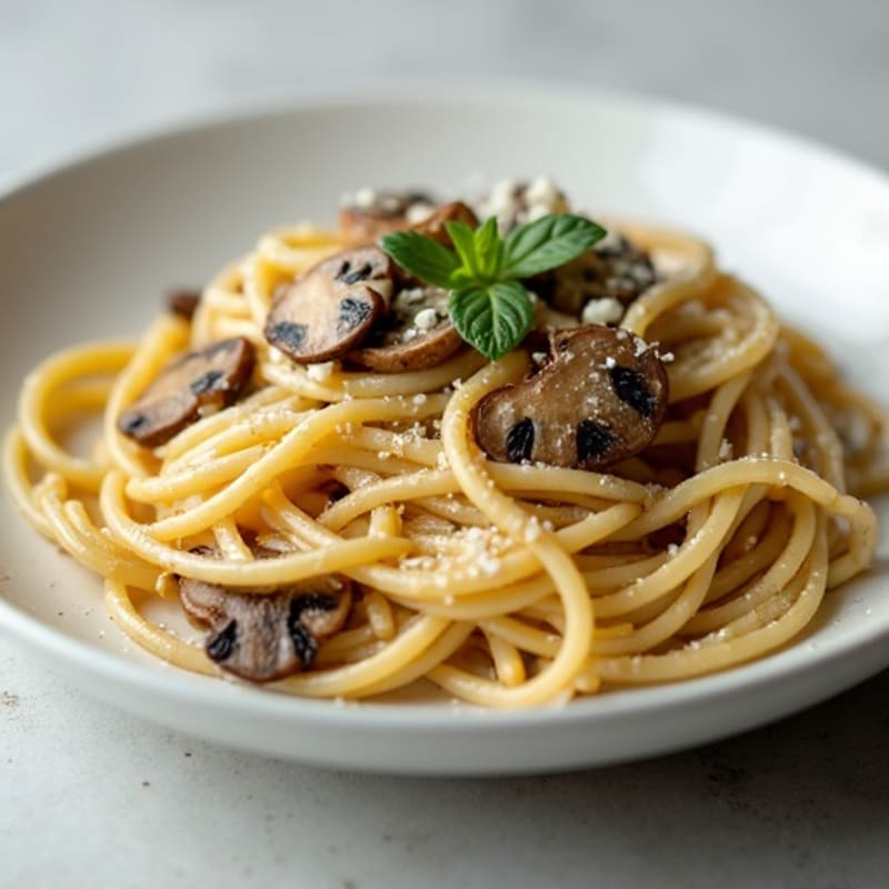 Creamy Garlic-Truffle Mushroom Linguine