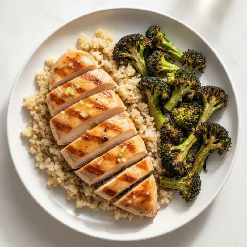 Grilled Chicken Breast with Quinoa and Roasted Broccoli