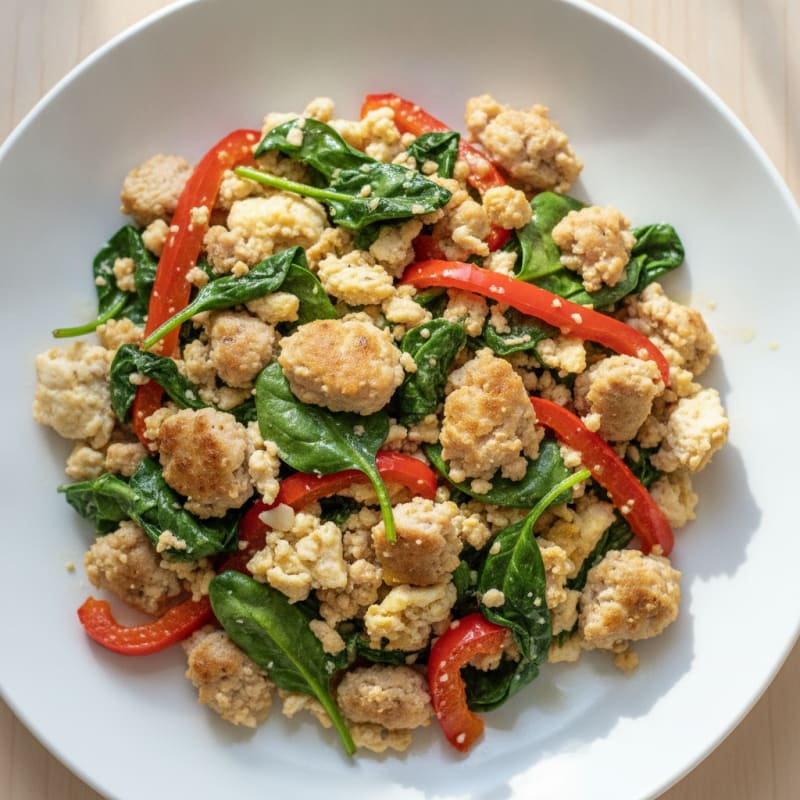 Egg White and Turkey Sausage Scramble with Spinach