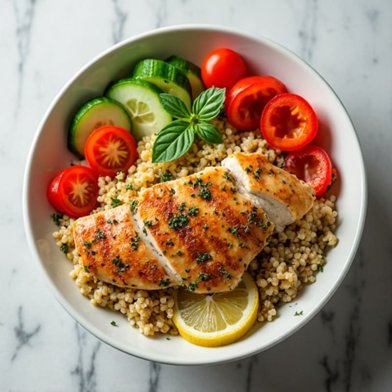 Herb-Marinated Chicken and Quinoa Bowl with Fresh Vegetables