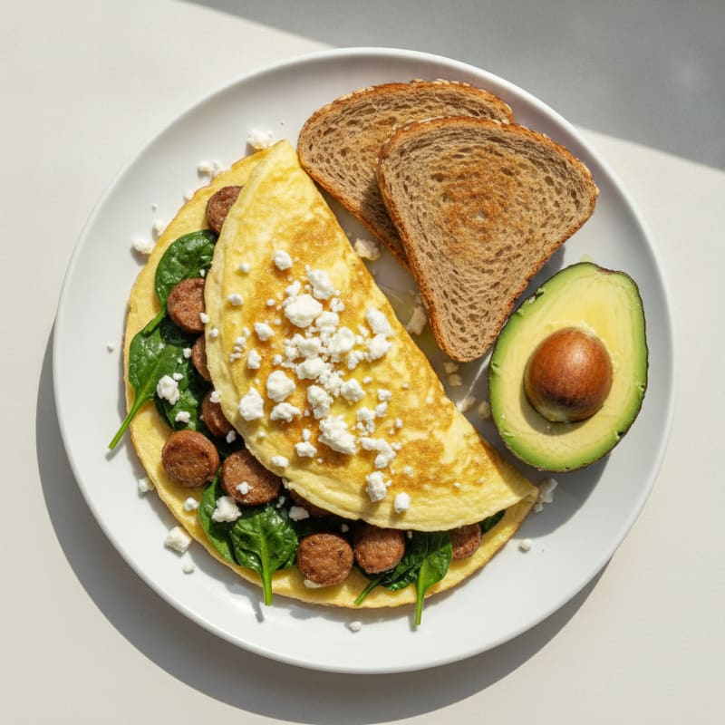 Egg White Spinach Omelette with Turkey Sausage